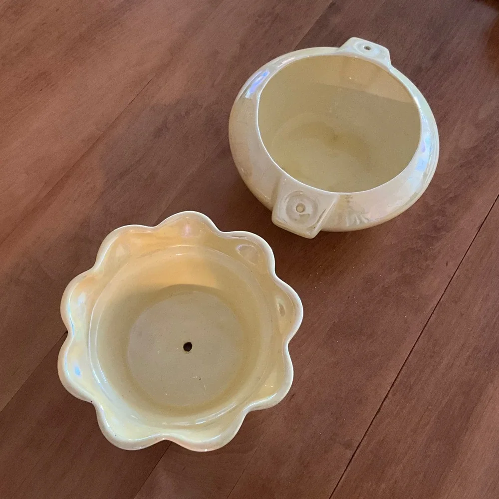 Vintage ALW 79 Iridescent Ceramic Planter Bowl Scalloped Edge Cottagecore Granny